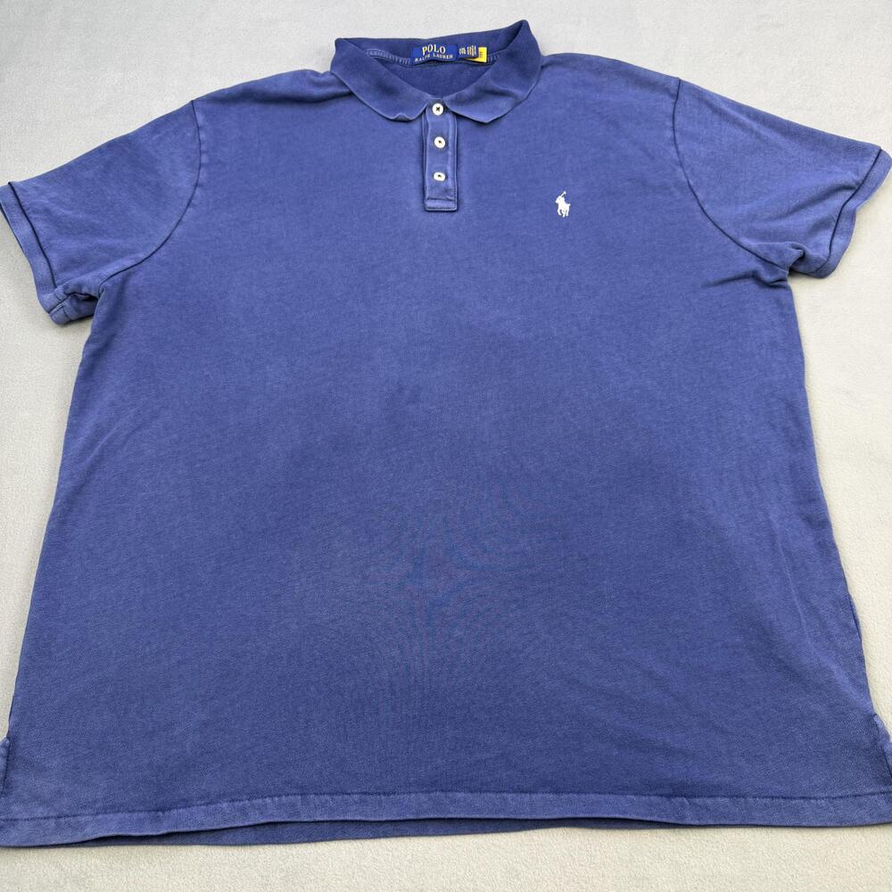 Polo Ralph Lauren Spa Terry Polo Shirt Mens 2XL Blue Solid Cotton Knit Casual